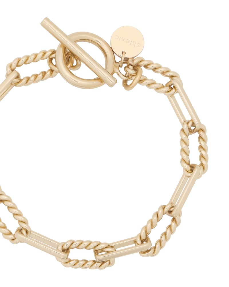 Front of a size 9" Enzo Toggle Chain Bracelet 9" Gold in Gold by Eklexic. | dia_product_style_image_id:275315